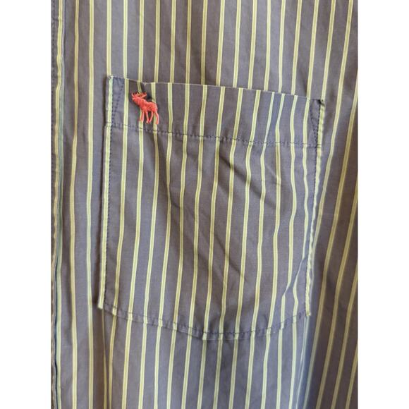 Abercrombie & Fitch Y2K Shirt Mens L Blue Stripe Button Down Preppy Moose Logo - Picture 5 of 12